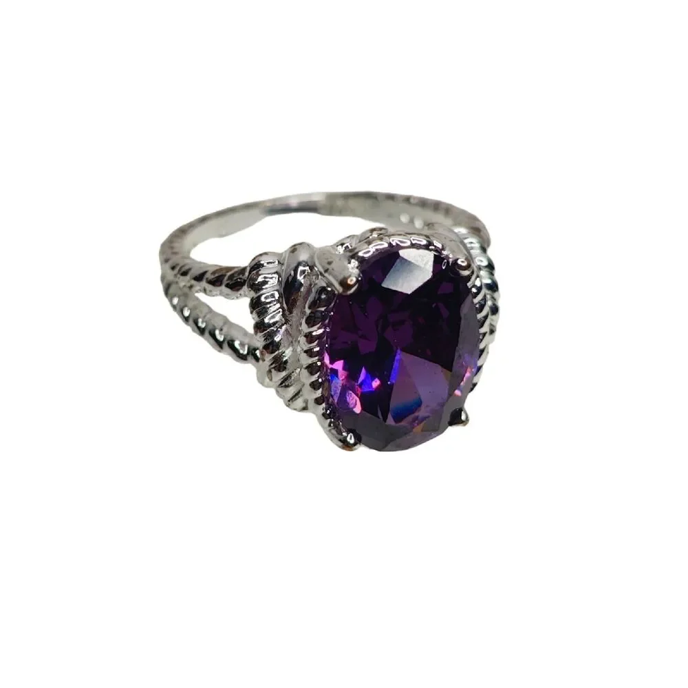 NVC Silver Tone Women's‎ Cocktail Ring with Round Cut Purple Stone Faux Amethyst